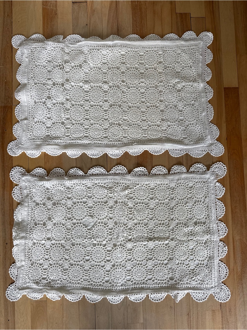Vintage White Crochet Pillow Shams | Bedding Cottagecore Boho